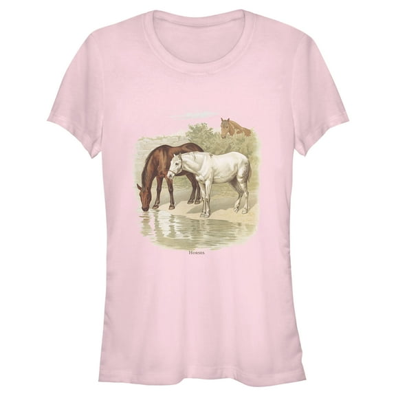 Junior's Lost Gods Retro Horses Portrait Graphic Tee Light Pink X Large