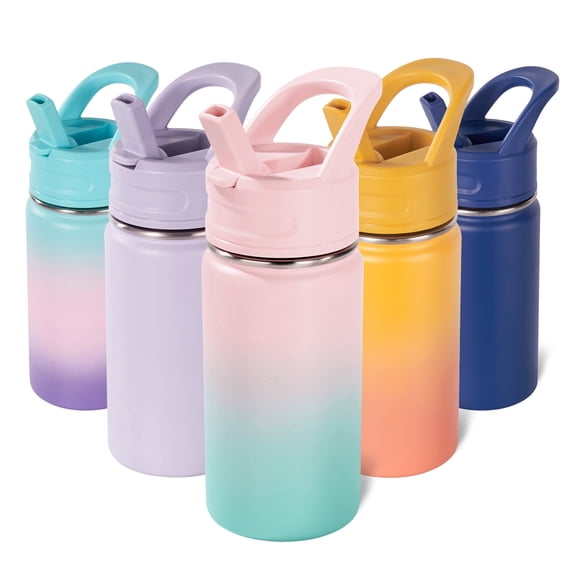 Daluvenix 12oz Insulated Kids Water Bottle with Straw and Carry Handle, Leak-Proof BPA-Free Stainless Steel Bottle, Gradient Pink Blue