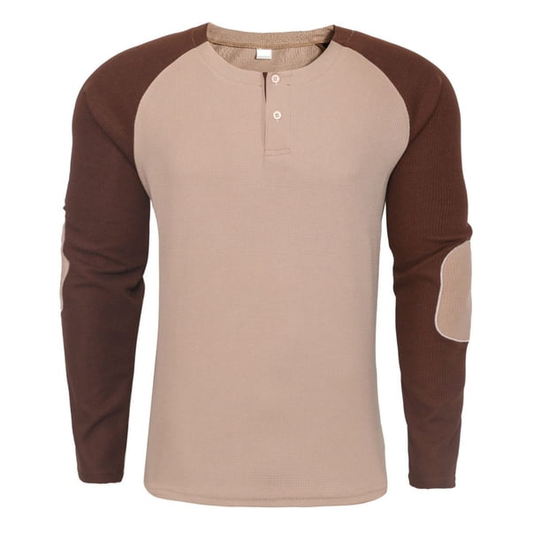 Blusas y camisas de manga larga con cuello redondo para hombre, blusa informal de patchwork con botones y cuello redondo, sudadera con capucha para hombre