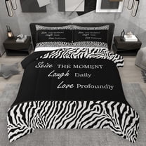 jejeloiu Inspirational Quote Theme Bedding Comforter Set,Wild Zebra Stripes Twin Comforter Sets,White Black Bedding Set For Girls Boys,Microfiber Bedroom Decor Reversible,2-Piece