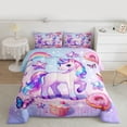 thumbnail image 2 of Homewish Dreamy Purple Unicorn Queen Comforter Set for Kids, Donut Cake Dessert Bedding Sets, Glitter Stars Butterfly Reversible Bedding Comforter Set, Microfiber Bedroom Decor, 3-Piece, 2 of 8