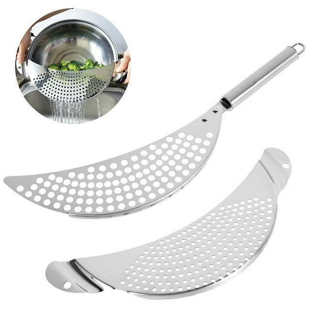 Duety Juego de 2 Coladores de Olla de Acero Inoxidable para Pasta con Mango, Resistente Al Calor, Colador de Alimentos, Escurridor de Verduras Multiusos de Alta Resistencia para Ollas de Cocina, Sartenes y Tazones