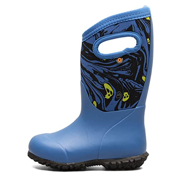 Bogs Kids York Boys and Girls Waterproof Insulated Rubber and Neoprene Winter Rain Boot, Spooky Print - Blue, Size 3 Big Kid
