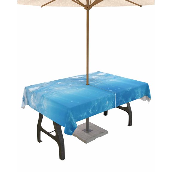 Boanket Outdoor Tablecloth with Umbrella Hole for Patio/Picnic/Party/Camping, Blue Coastal Waterproof Table Cloth Rectangle Table Cover Washable, Summer Beach Ocean Seawater Nautical (54"x 80")