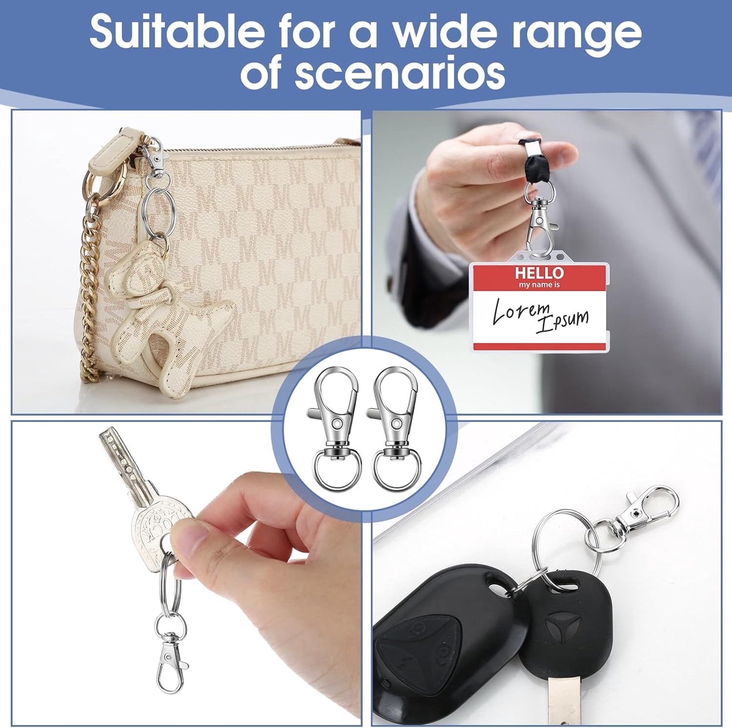 50 PCS in 25 Sets, Metal Swivel Lobster Claw Clasps, Keychain Clip with Large Key Ring, Premium Keychains Clips, Snap Hooks and Sturdy Key Rings, for Key Chain Making Kit，