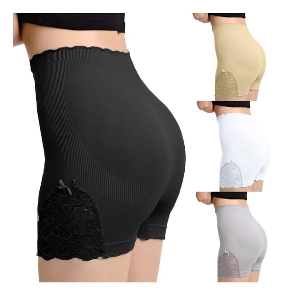 FRSASU Shapewear Shorts for Women Lace Stitching Seamless High Waist Body Shaper Panties Underwear Dress Shorts White