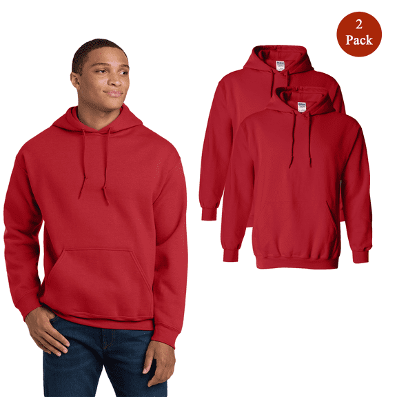 Gildan Men's Heavy Blend Hooded Sweatshirt, Winter Weather Fleece Hoodie, Red Color, 2-Pack, S