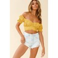 thumbnail image 1 of Women's Ruffle Short Sleeve Tie Up Back Crop Top Off Shoulder Bardot Blouse,Yellow,S, 1 of 6