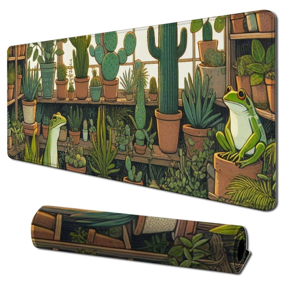 Cute Frog Mouse Pad Desk Pad Green Desk Decor Mat, Large Gaming Mouse Pad for Desk Computer Keyboard Laptop, Desk Decor Home Office Accessories for Girlwith Stitched Eges Pad
