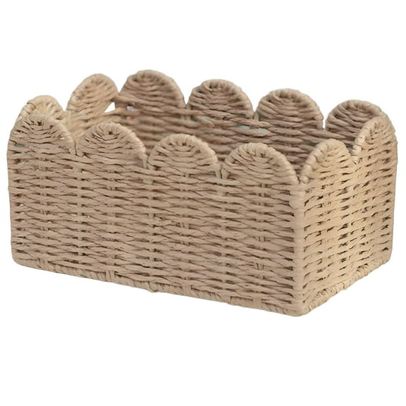 XIBUFE 2026 New Small Woven Paper Rope Basket with Scalloped Edge for Organizing Towels,Toilet Paper,And Utensils for Bathroom,Kitchen,Office,Bedroom,Pantry