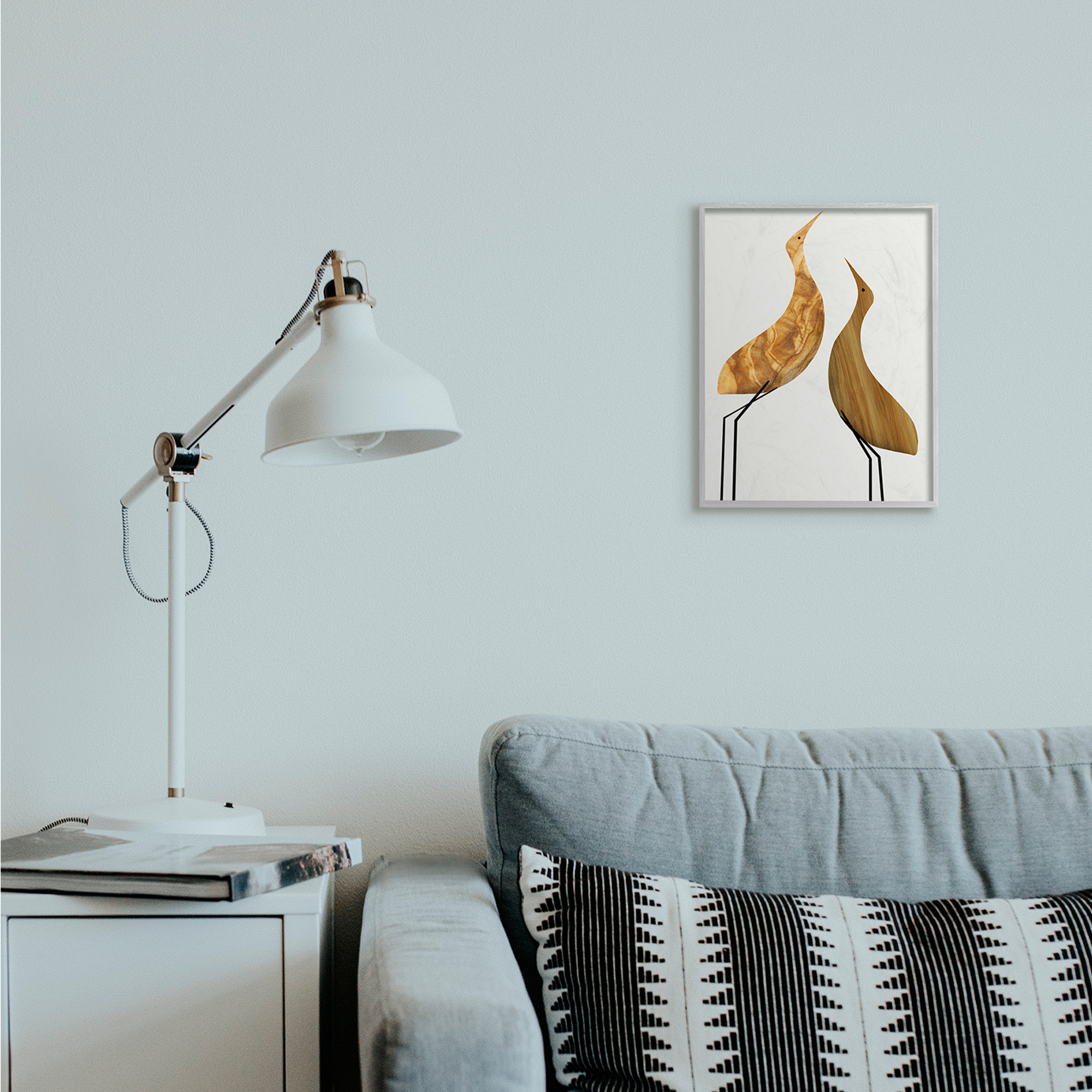 Stupell Industries Modern Rustic Tree Patterned Birds Minimal Abstract Gray Framed by Daphne Polselli
