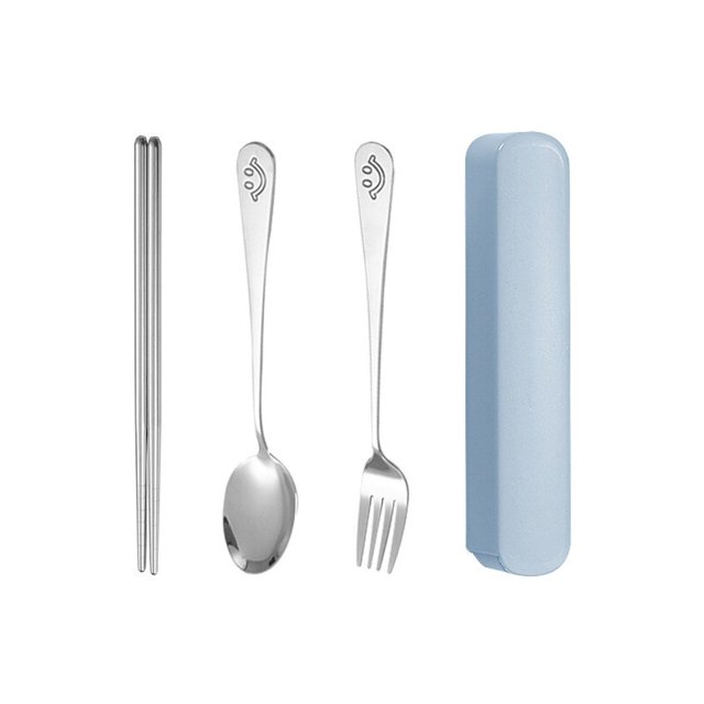 Juego de vajilla portátil de acero inoxidable, cuchara, tenedor, cuchillo para carne, cubiertos de viaje, palillos, cuchara, juego de almacenamiento Fivean unisex