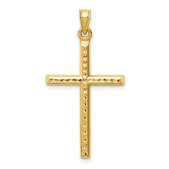 Finest Gold 14K Yellow Gold Hollow Diamond-Cut Cross Pendant