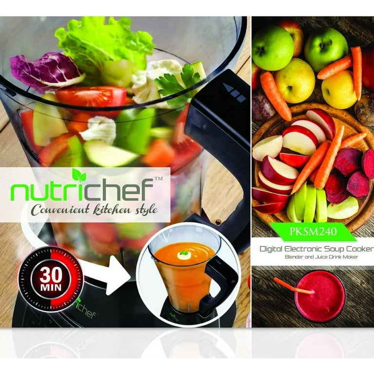 Nutrichef Upgraded Soup Maker & Blender  Hot and Cold, Juicer, Soup &  Smoothie Maker 1.7L, (Black) 