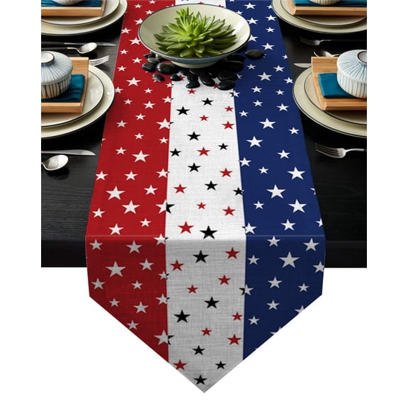LHNFT Independence Day Table Runner with Cotton Linen Blend,July 4th Red White Blue Table Top Covers Table Runner Decorations for Indoor Outdoor Party Holiday Wedding Dining Table,13 x 72inch Long