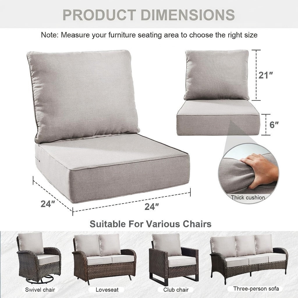 Bellefurn Outdoor Deep Seat Cushion 24 X 24 X 6 inch for Patio Furniture,Outdoor Chair Cushions Waterproof & Fade Resistant Patio Furniture Cushions for Wicker Chair, Sofa, Couch