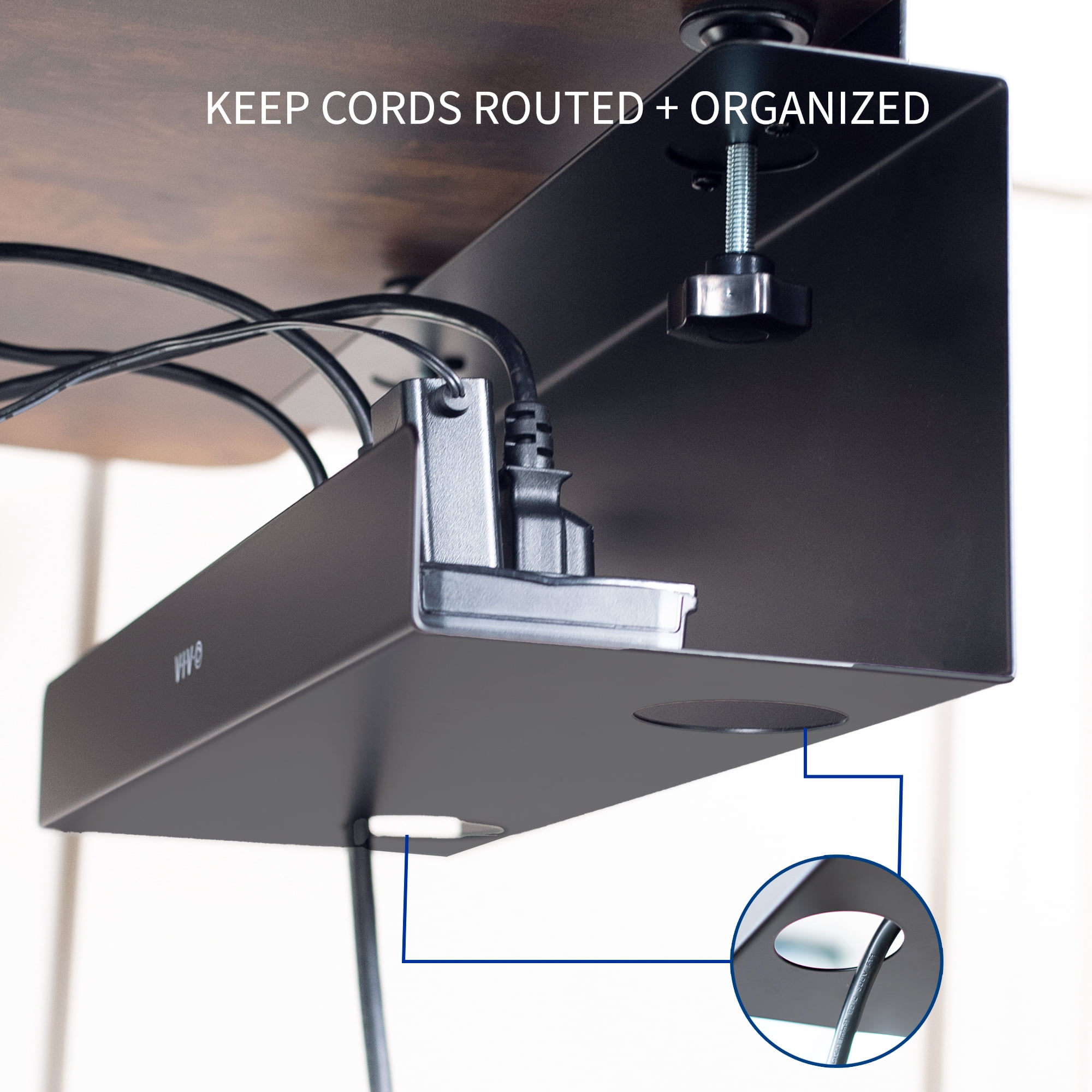 VIVO Black 17 inch Clamp-on Cable Management Power Strip Tray System for Desk