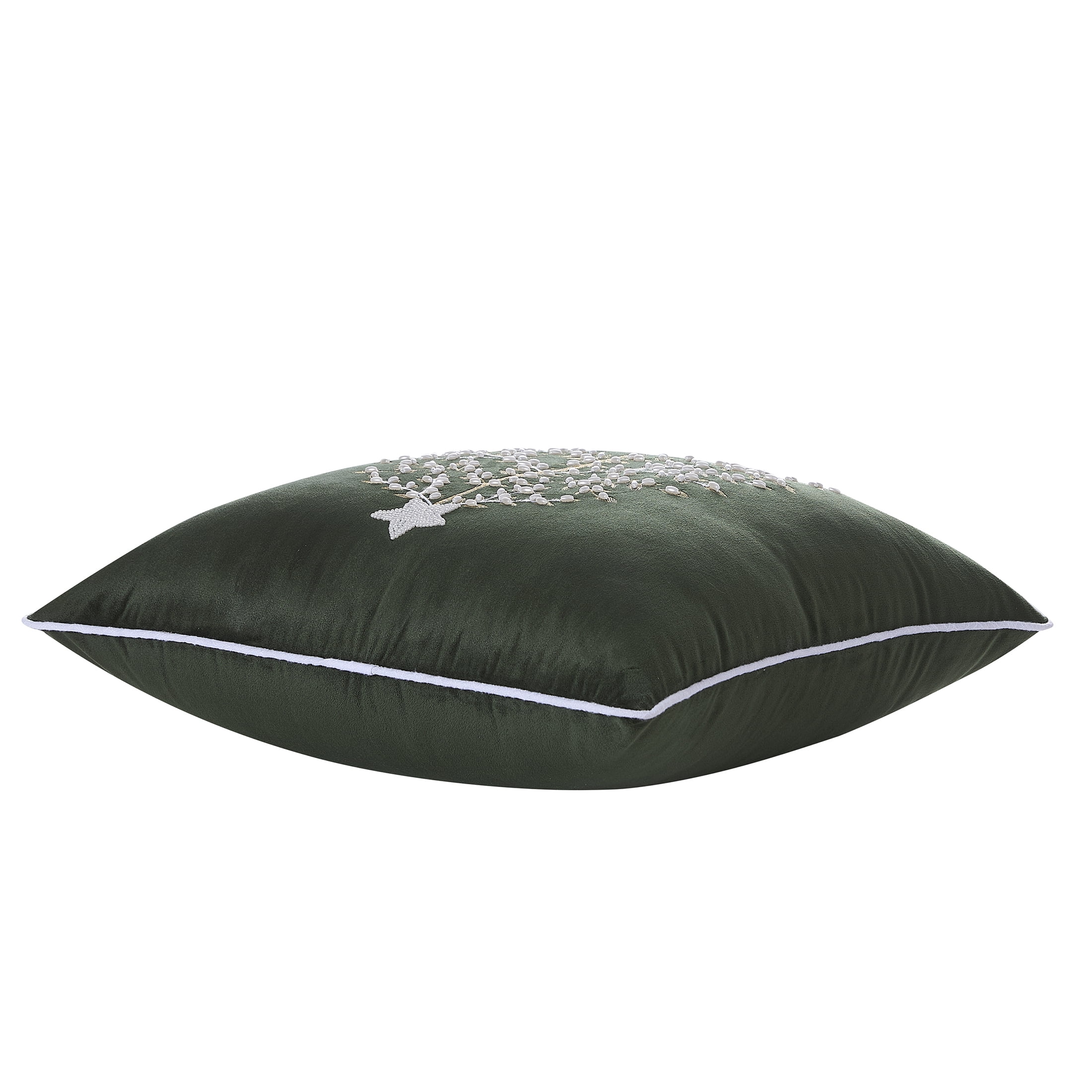 My Texas House Margaret 20" x 20" Green Velvet Embellished Tree Decorative Pillow