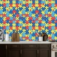 thumbnail image 5 of Peel and Stick Wallpaper Contact Paper Autism puzzles outline colorful yellow blue red pieces World Self Adhesive and Removable 17.7in x 118in, 5 of 8
