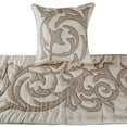 thumbnail image 3 of Decorative Ivory & Beige CA King 86 x 18 inch Bed Runner with pillow cover, Linen Lurex Applique Bed Scarf, Abstract Modern - Pretty Dainty, 3 of 5
