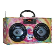 Wireless Express - Mini Boombox with LED Speakers –Retro Bluetooth Speaker w/Enhanced FM Radio - Perfect for Home and Outdoor (Tie Dye)