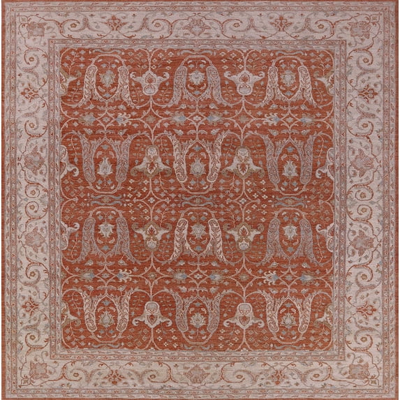 Ahgly Company Indoor Square Mid-Century Modern Khaki Rose Pink Oriental Area Rugs, 6' Square
