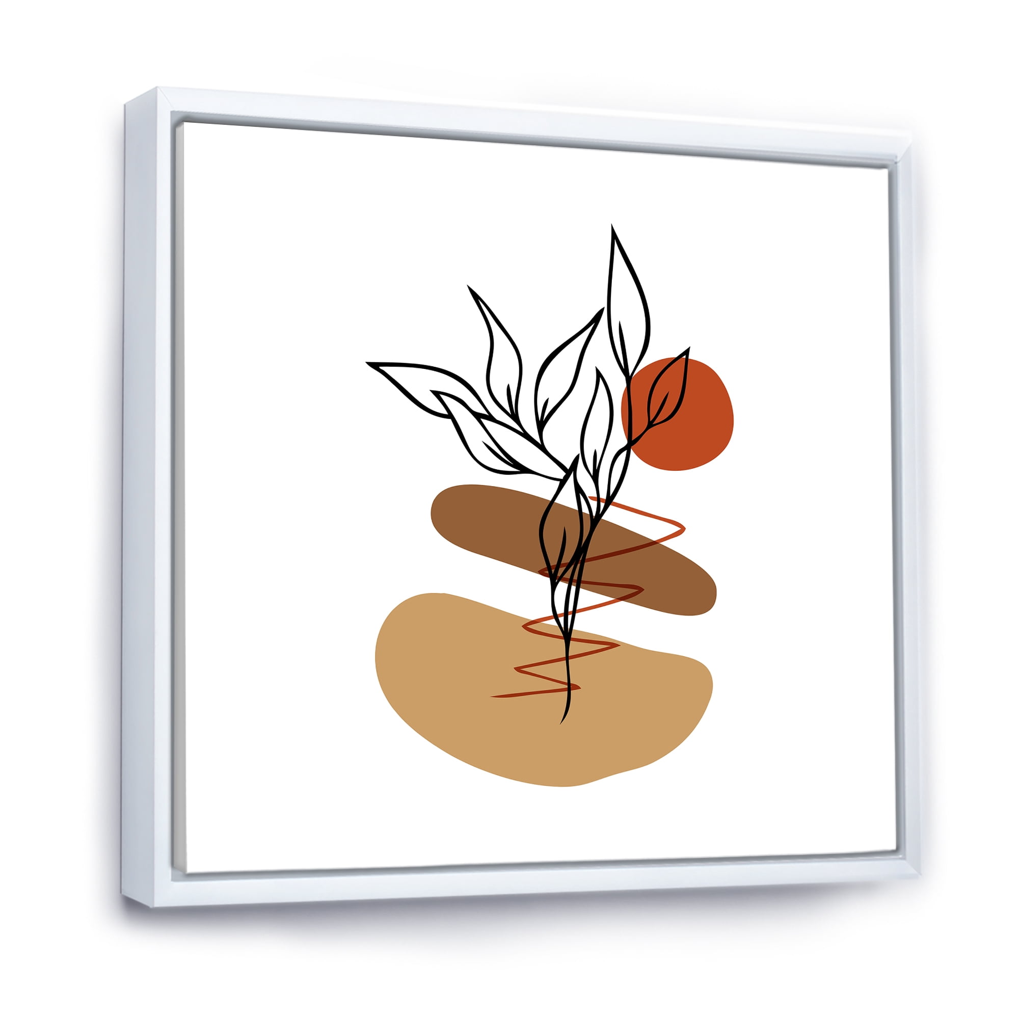 Designart 'Abstract Flowers Plants With Elementary Shapes II' Modern Framed Canvas Wall Art Print