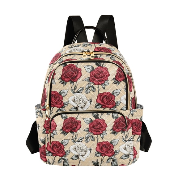 WOBOGO Vintage Red White Roses Backpack Durable Lightweight Shoulder Bag Built-in Laptop Sleeve and Multiple Utility Compartments