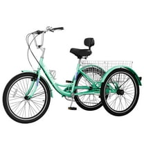 MOPHOTO 3 Wheel Bicycle for Adults 24 inch, Adult Tricycle 7 Speed with Basket/Bell, Cyan Cruiser Tricycle