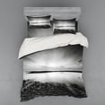 thumbnail image 2 of Black and White Duvet Cover Set, Idyllic Sunrise at the Beach Rippled Seashore Dramatic View Image, Bedding Set with Shams and Fitted Sheet, 3 Sizes, by Ambesonne, 2 of 3