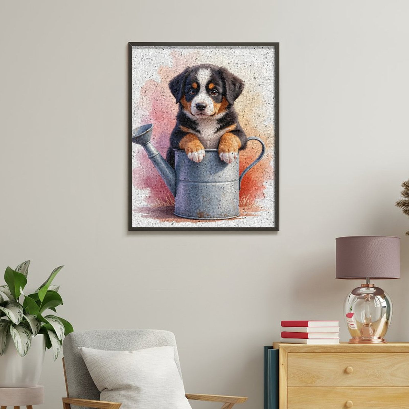 Paint By Numbers Kit for Adults Beginner - DIY Puppy In Watering Can Art Canvas Painting Kits for Adults, Frameless Paint By Number for Adults for Home Wall Decor 16x20 Inch
