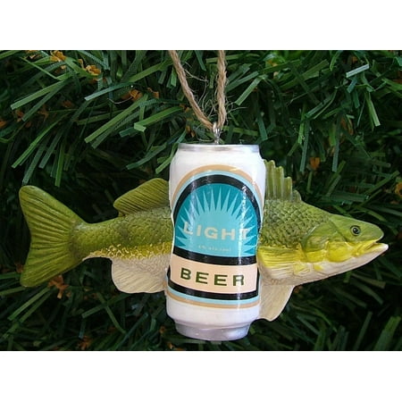MIDWEST 4" Fish With A Beer Novelty Christmas Ornament - Green