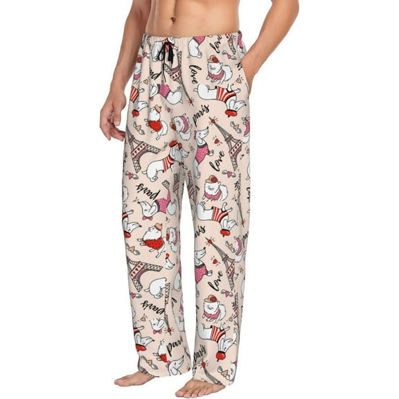 Picia Dachshund And Eiffel Tower Mens Soft Woven Cotton Elastic Waistband Sleep Pajama Pant Lounge Sleep Pant With Pockets And Drawstring-Small