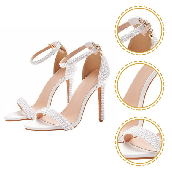 OULII 1 Pair Bridal Heels Open Toe Sandals High Heel Elegant White
