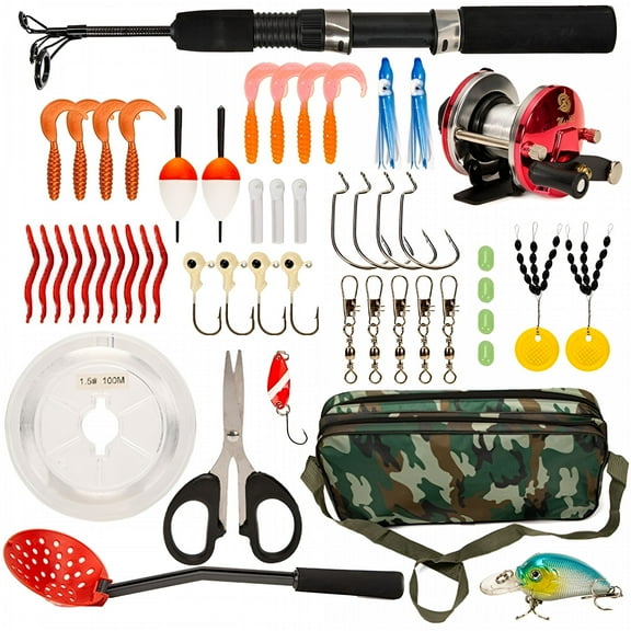 BESTSKY 52pcs Ice Fishing Gear Set Ice Fishing Rod and Reel Combo with Ice Fishing Scoop Ice Fishing Hook Fishing Lures