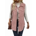 thumbnail image 2 of Gilets en Velours Côtelé pour Femmes, Gilet Sans Manches à Boutons, Veste Décontractée, Rose Racine de Lotus m, 2 of 9
