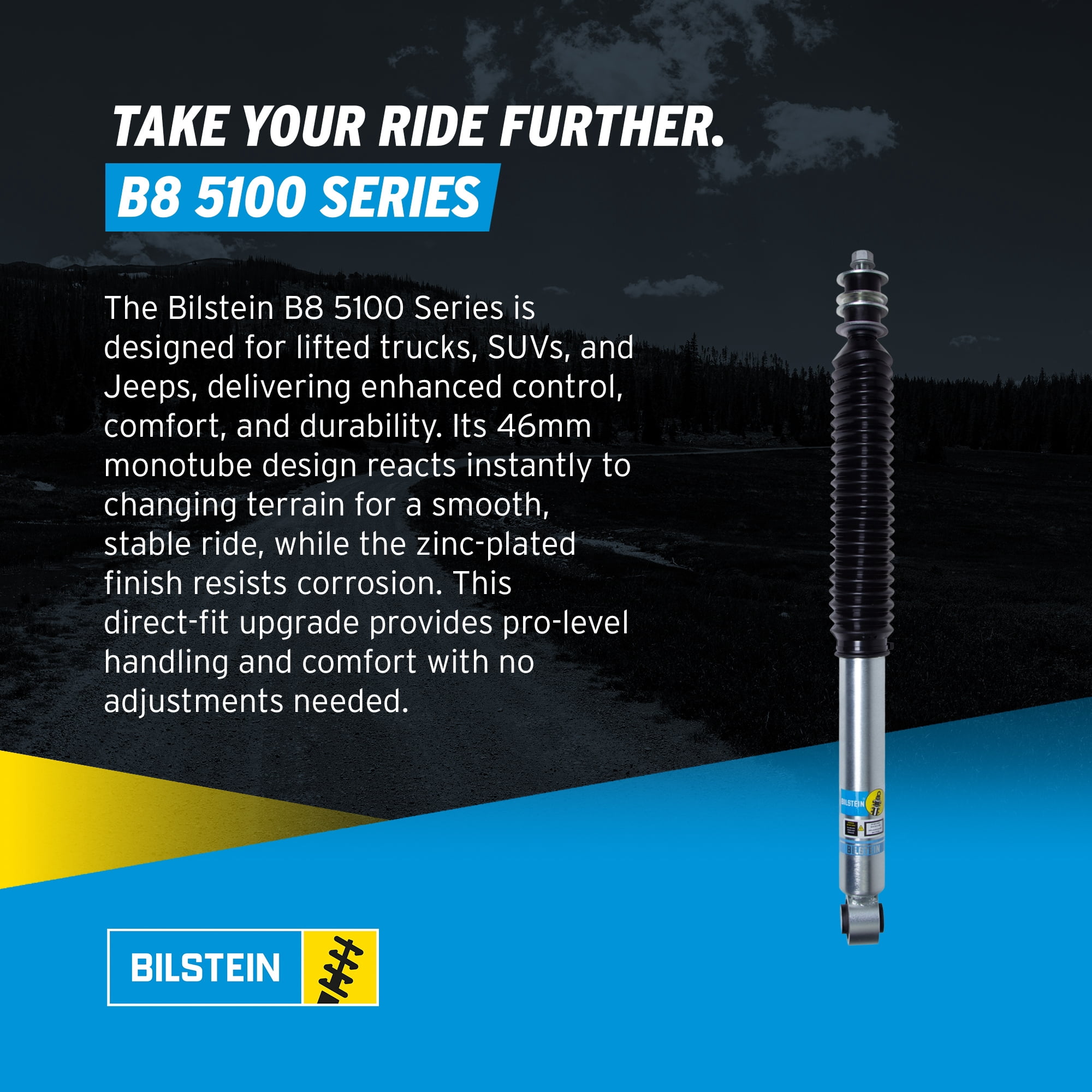 Bilstein Pair of Rear B8 5100 Series Shocks Compatible with 2022-2025 Tundra w/o Air Suspension and with 0-1" Rear Lift