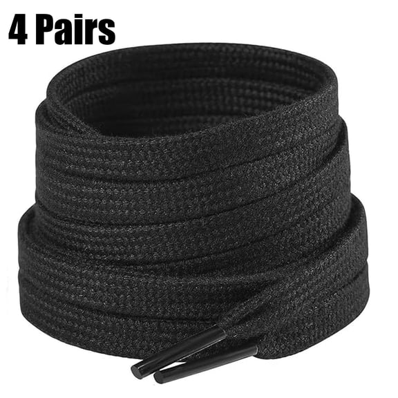 4 Pairs Flat Athletic Shoelaces 5/16" in 47" Length Sneaker Replacement Shoe Laces(Black)