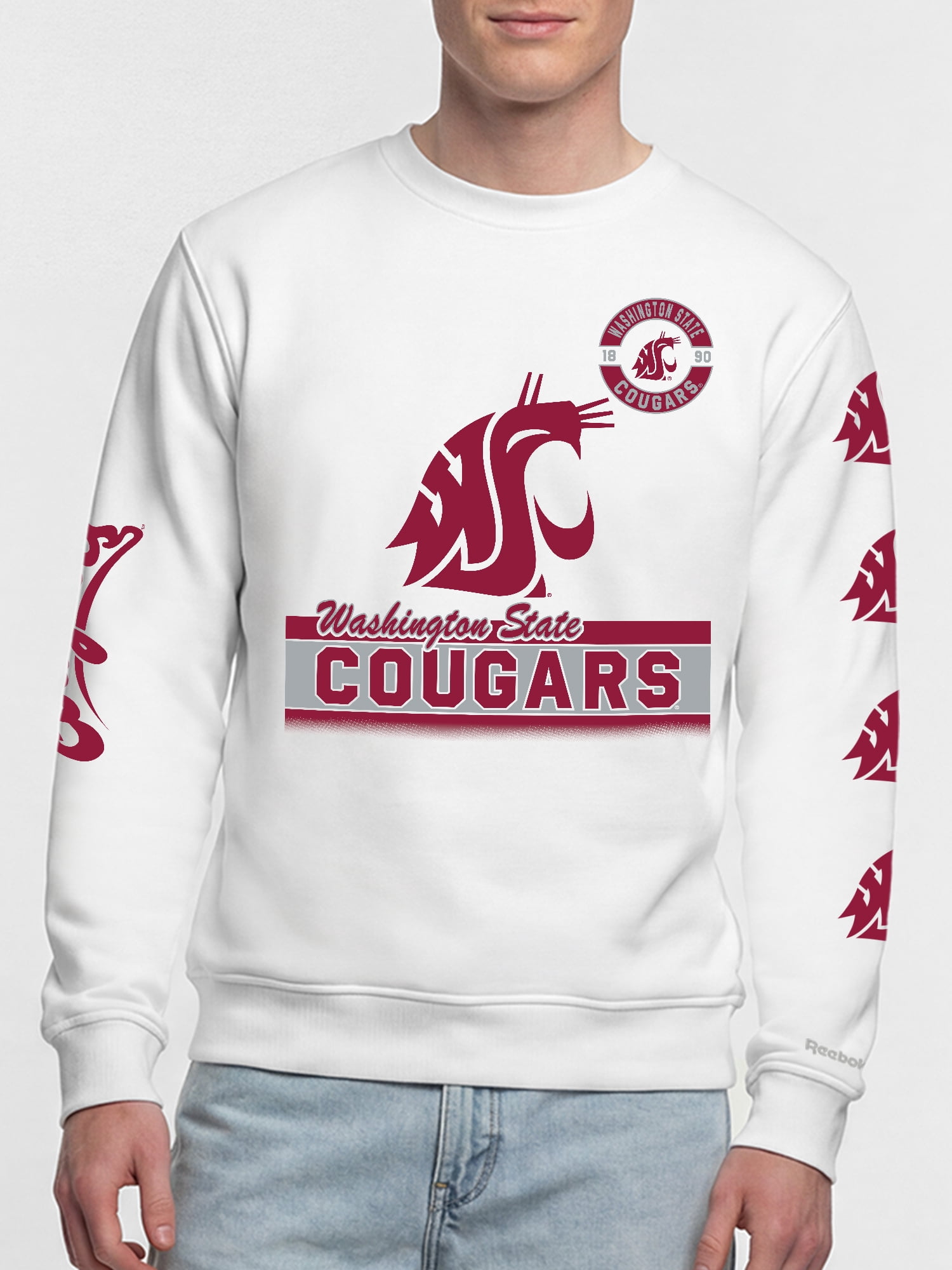 Washington State Cougars Reebok Mens White Crew Sweatshirt