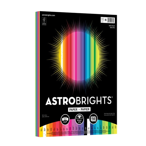 Astrobrights Color Paper, 8.5" x 11", 24 lb./89 Gsm, Spectrum 25 Color Assortment, 150 Sheets