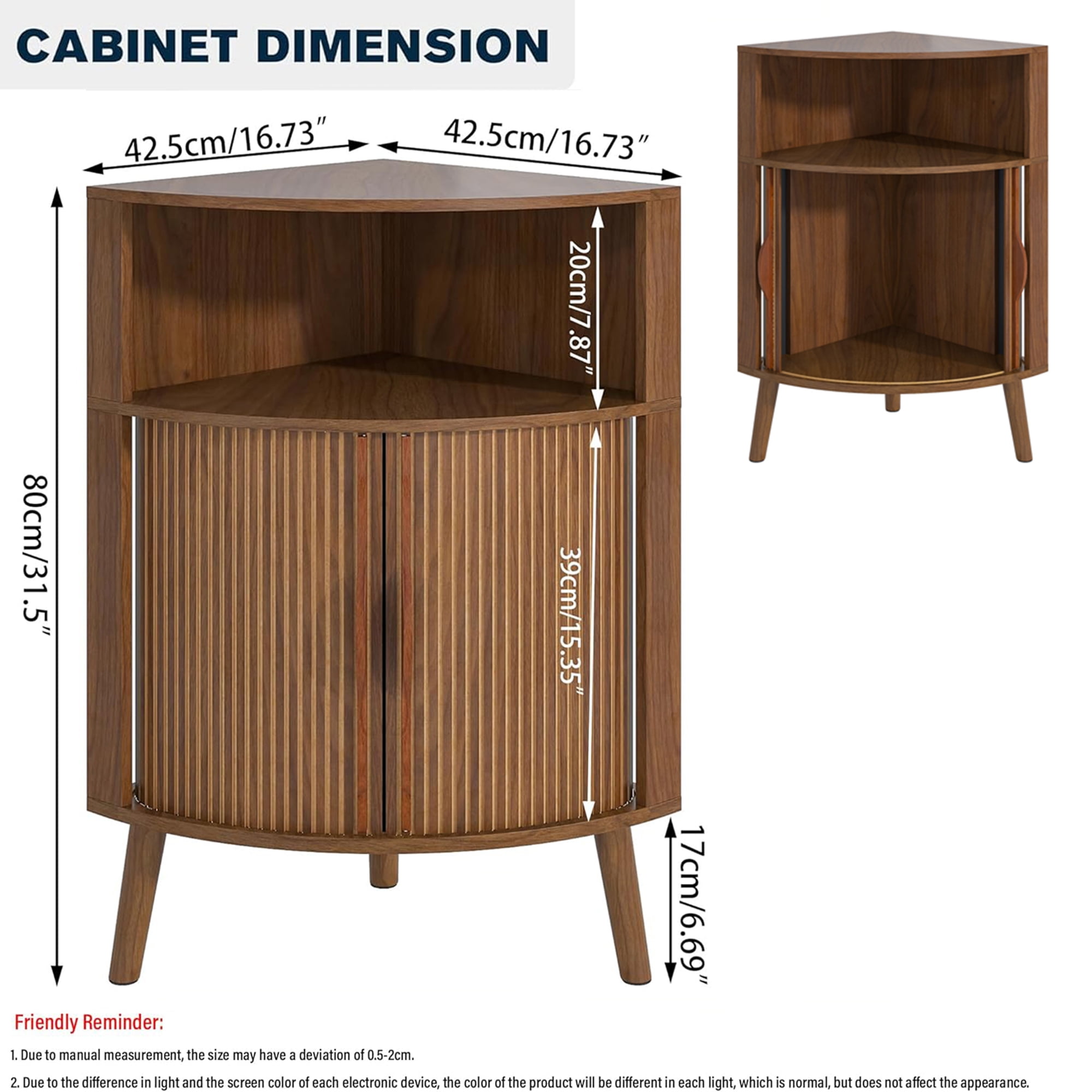 Bathroom Corner Storage Cabinet with Sliding Doors, Freestanding Floor Cabinet with Open Shelves for Kitchen, Living Room