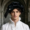 thumbnail image 2 of OJSFQUFP Men's Feather Hat Retro Flat Top Beret Medieval Costume Headdress, 2 of 4