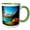 Green/White, variant on 3drose, Orange Tent by the Mountain Lake on a Sunny Day. Happy Camper Gift, 11oz Two-tone Black Mug