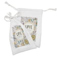 thumbnail image 2 of Valentines Fabric Pouch Set of 2, I Love You Message Boho Doodle Flowers Birds Cupcakes Champagne Birthday, Drawstring Bag for Toiletries Masks and Favors, 9" x 6", Pale Coffee Teal, by Ambesonne, 2 of 2