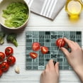 thumbnail image 4 of Grey Cutting Board, Mixed Checkered Squared Scotch Plaid Striped Patterns in Patchwork Style Image, Decorative Tempered Glass Cutting and Serving Board, Small Size, Black White Grey, by Ambesonne, 4 of 5