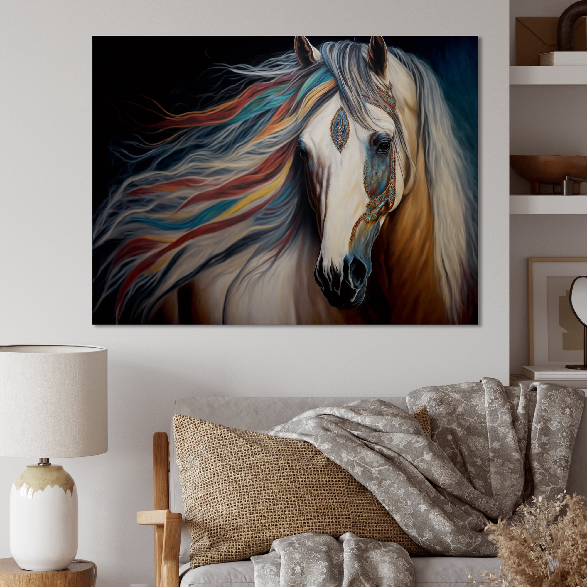 Designart Indian Horse With Colorful Mane I Canvas Wall Art