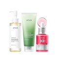 thumbnail image 1 of Set de 3 pasos para principiantes "Piel de Cristal" Anua: Doble limpieza con suero facial, aceite limpiador y gel de ducha con hoja de corazón. Rutina diaria con niacinamida., 1 of 4