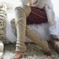 thumbnail image 3 of HKYNLAG Womens Leg Warmers Cable Knitted Thigh High Socks Winter Over Knee Boot Socks Leggings Beige One Size, 3 of 4