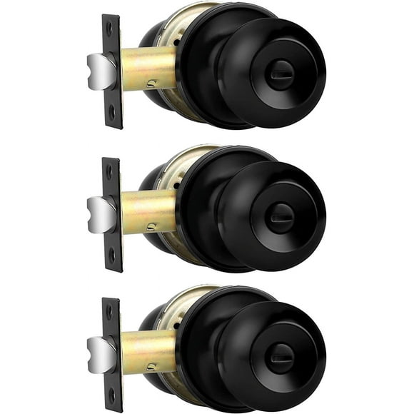 Black Door Knobs Ball Privacy Door Knobs Interior Bedroom and Bathroom Door Handle Black Round Door Handles Stainless Steel,3 Pack