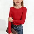 thumbnail image 3 of Hudaneo Girls Long Sleeve Tees Girls' Soft T-Shirts Kids Basic Crewneck T-Shirts Top for Teen Youth Girls, Red 11-12Y, 3 of 7